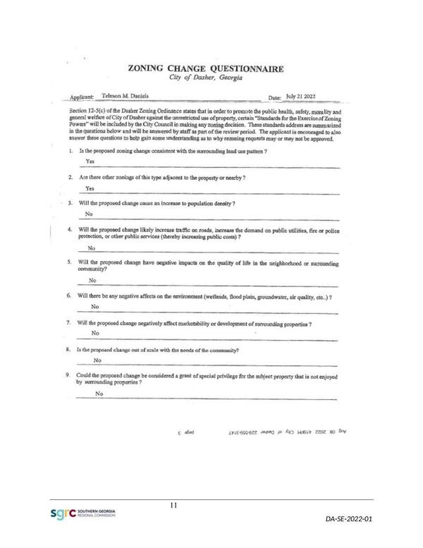 Zoning Change Questionnaire