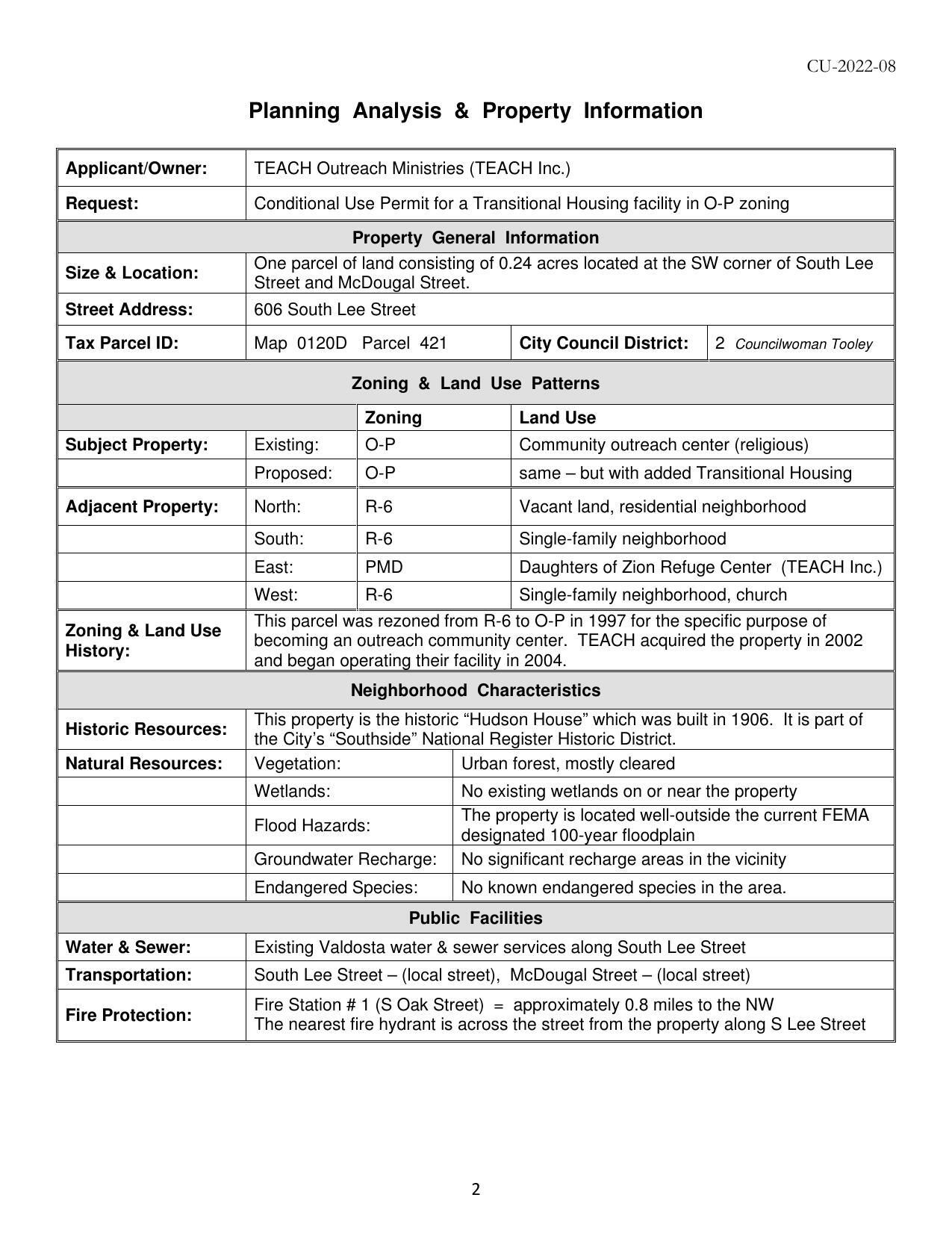 Planning Analysis & Property Information