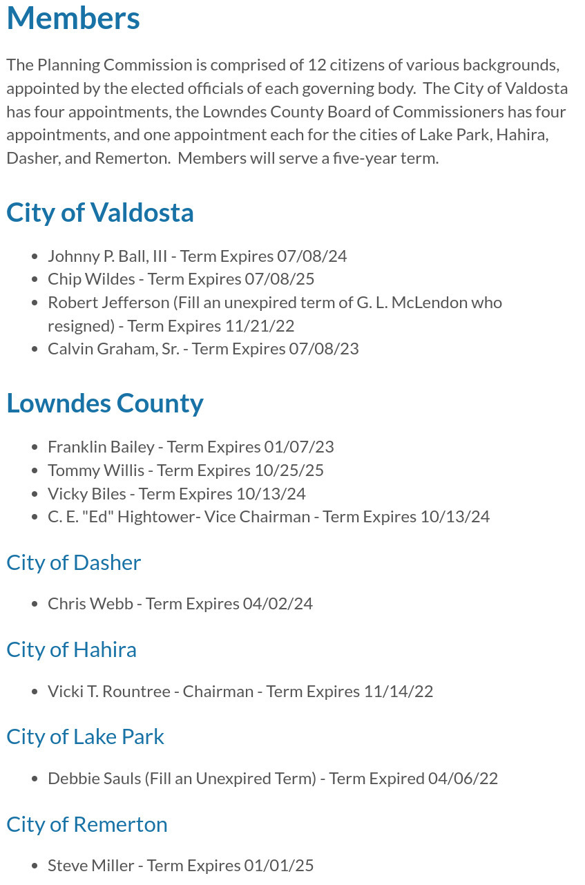 GLPC members according to Valdosta