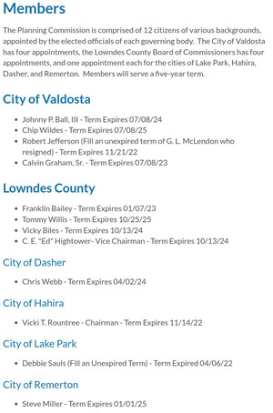 [GLPC members according to Valdosta]