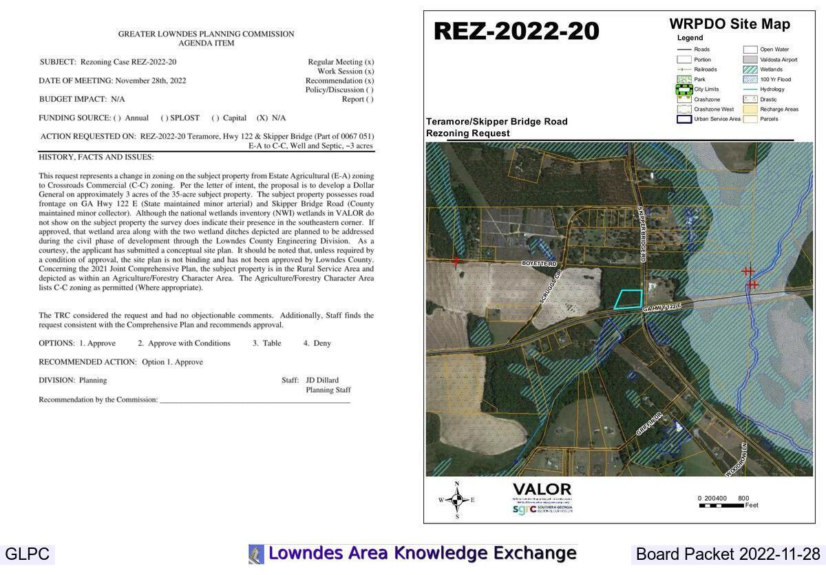 Dollar General agenda item and waterway map @ GLPC 2022-11-28