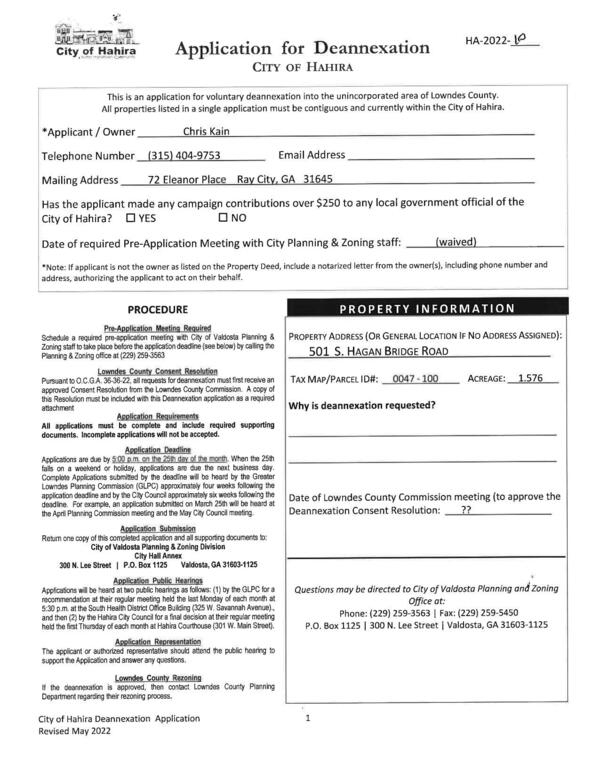 Application for Deannexation