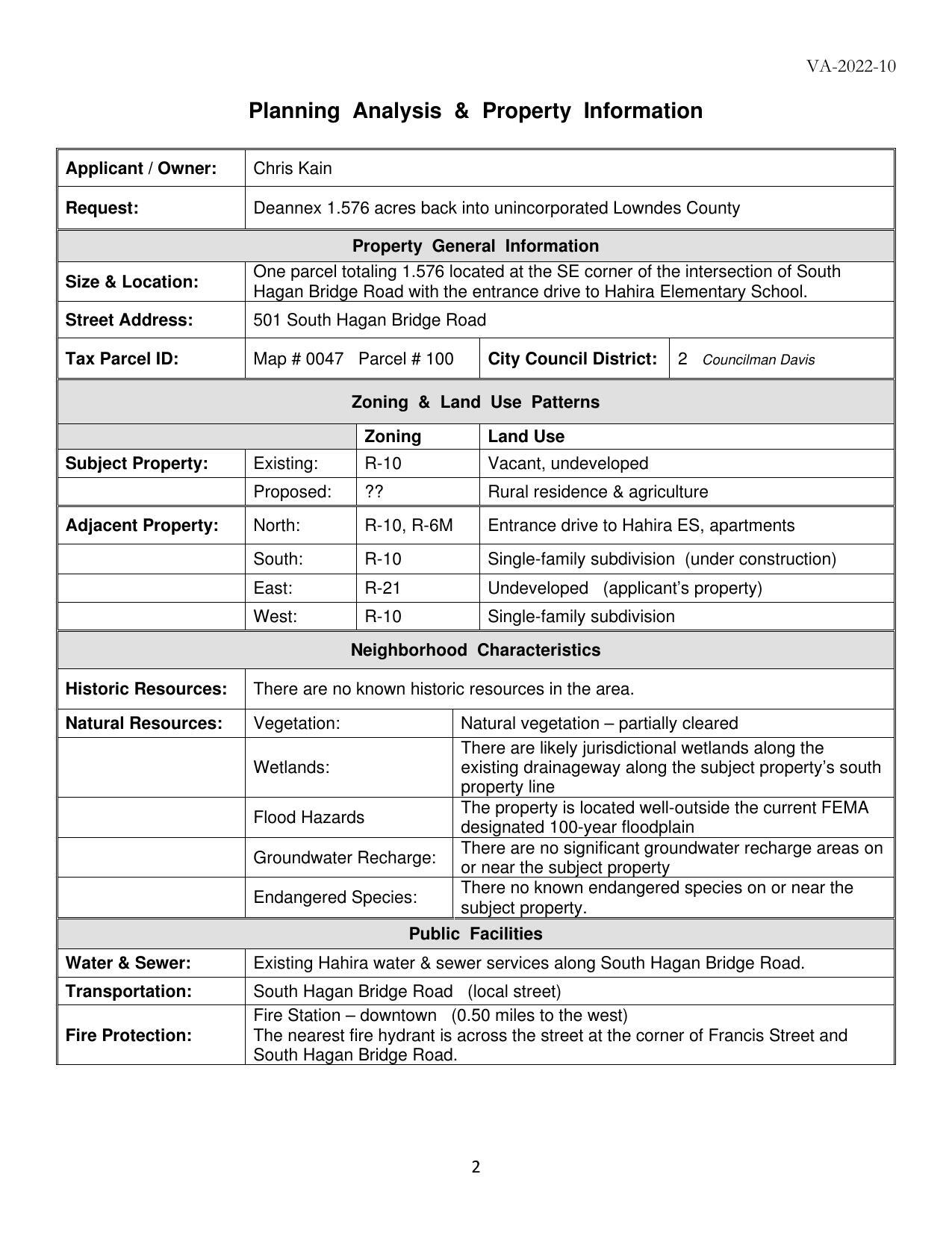 Planning Analysis & Property Information