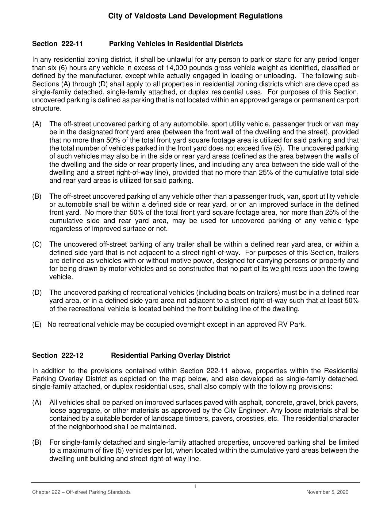 LDR 222-11 Parking Vehicles in Residential DIstricts