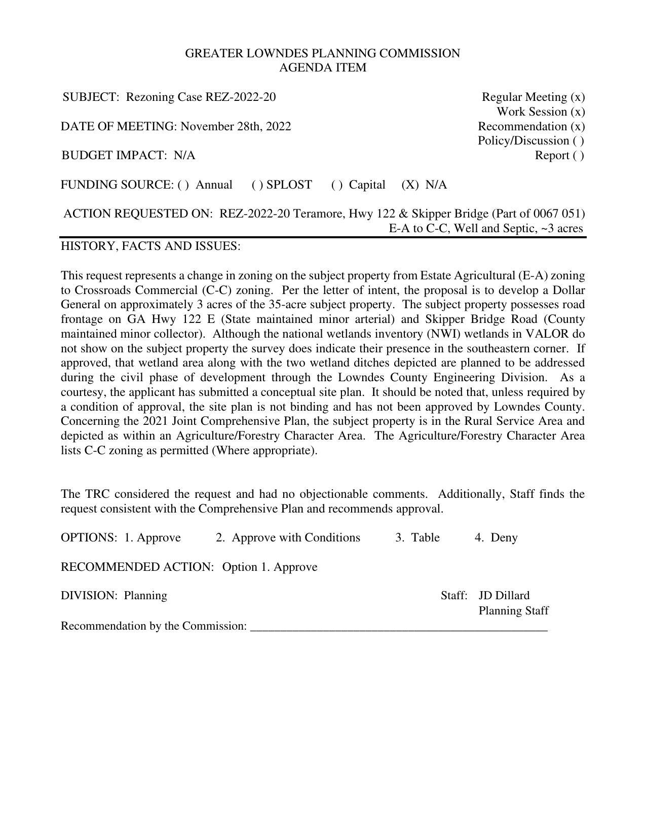 to develop a Dollar General on approximately 3 acres of the 35-acre subject property.
