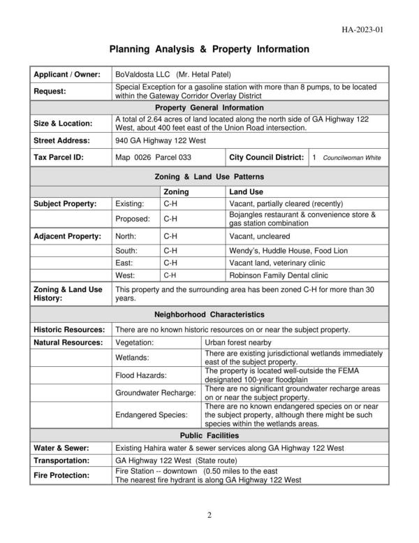 Planning Analysis & Property Information