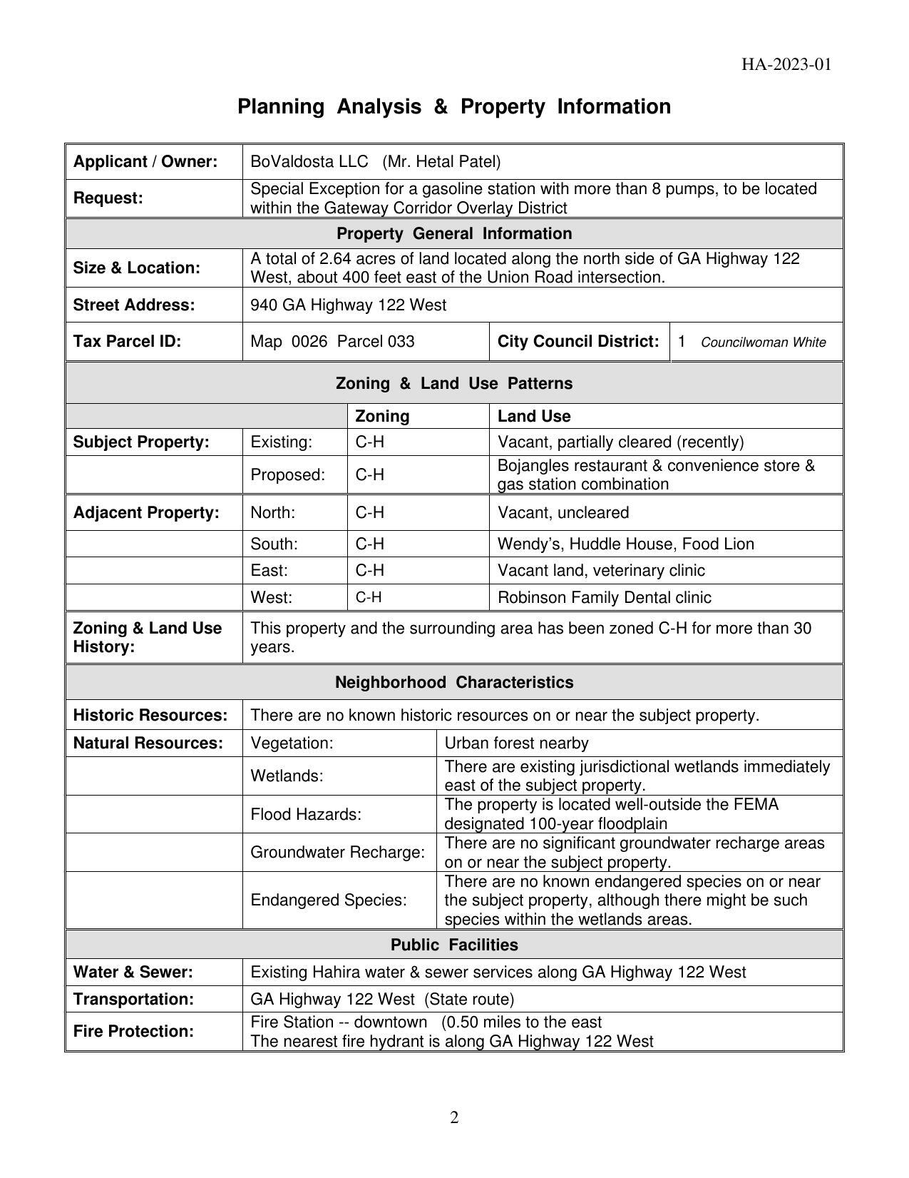 Planning Analysis & Property Information