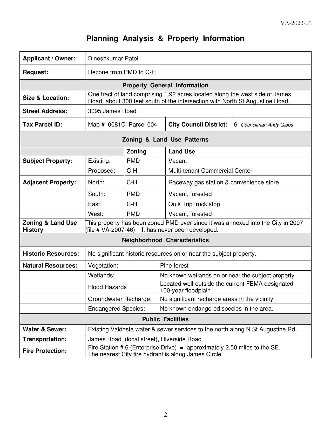 Planning Analysis & Property Information