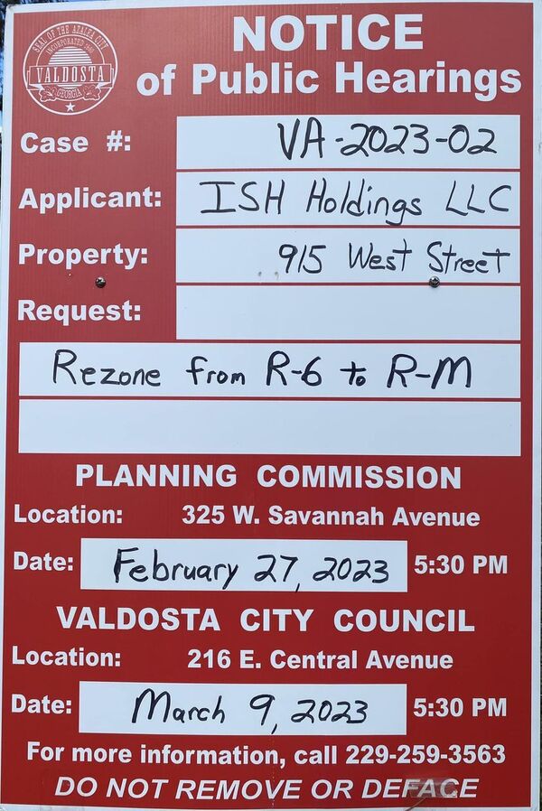 [Rezoning Sign, VA-2023-02, ISH Holdings, LLC, 915 West Street]