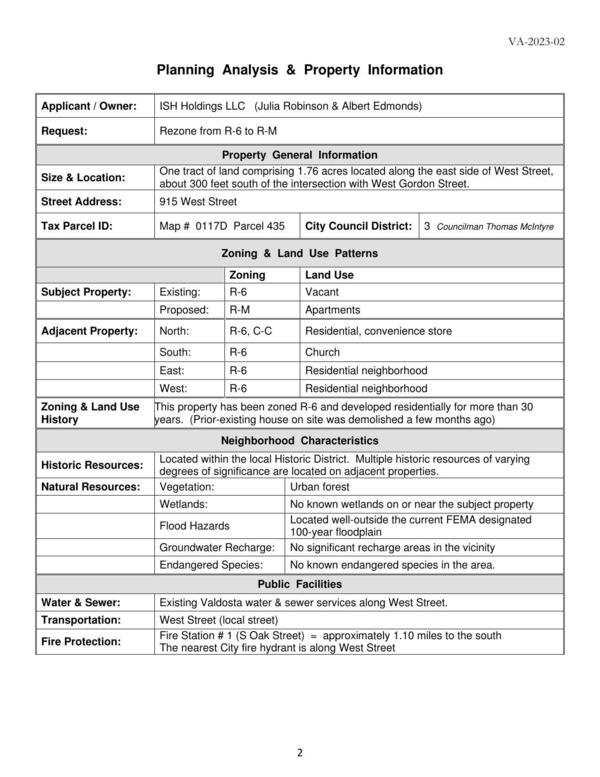 Planning Analysis & Property Information