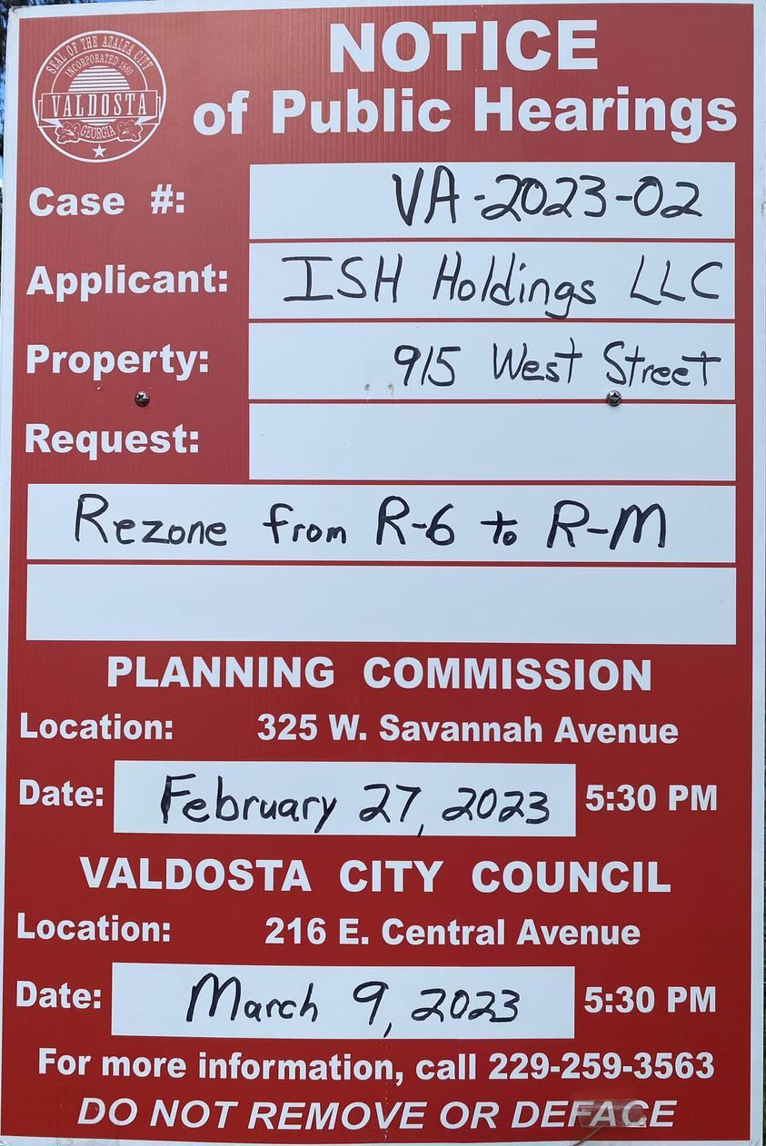 Rezoning Sign, VA-2023-02, ISH Holdings, LLC, 915 West Street
