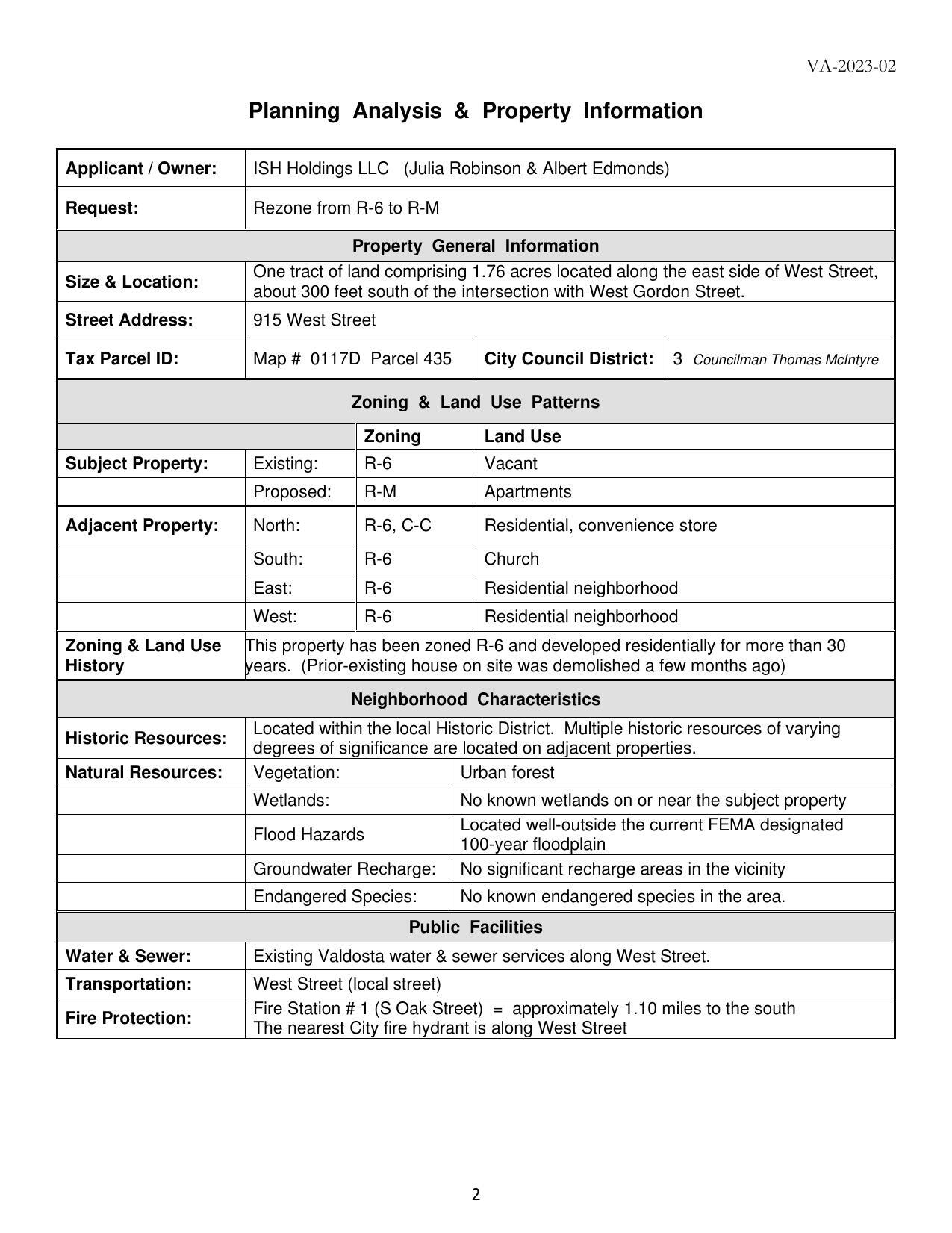 Planning Analysis & Property Information