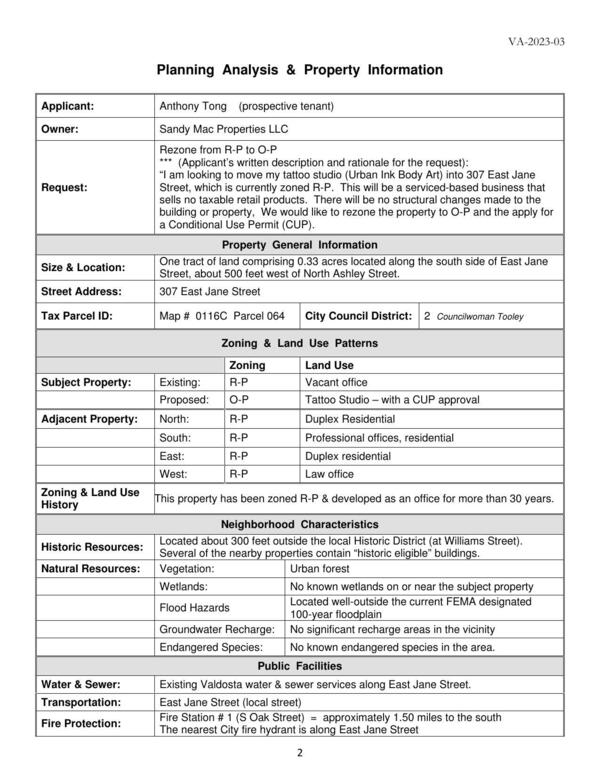 Planning Analysis & Property Information