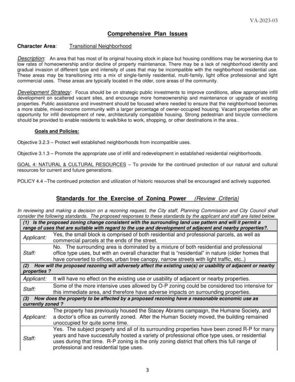 Comprehensive Plan Issues & Standards for the Exercise of Zoning Power (Review Criteria)
