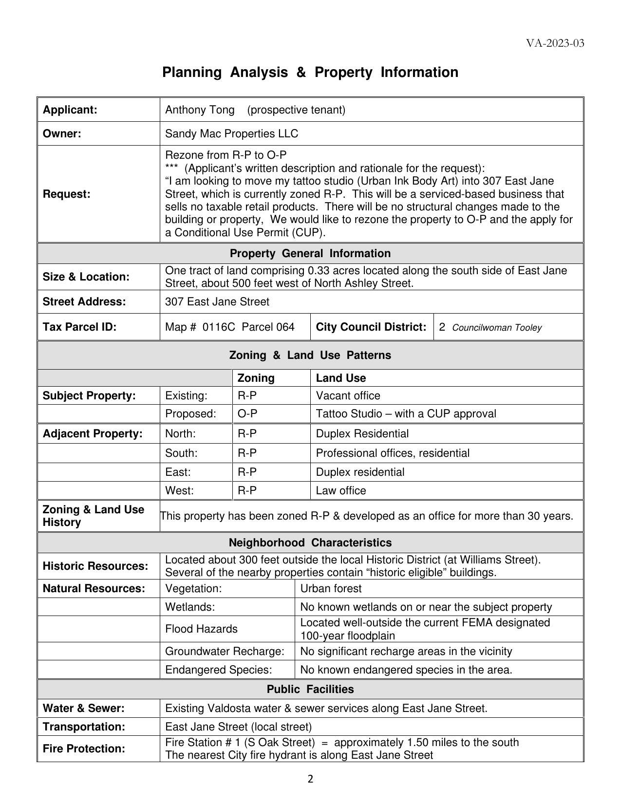 Planning Analysis & Property Information