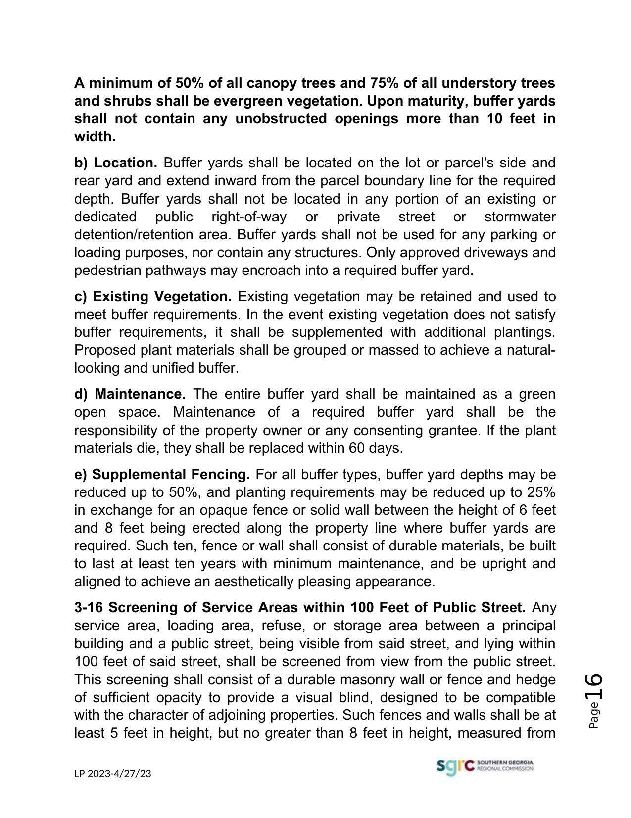 depth. Buffer yards shall not be located in any portion of an existing or
