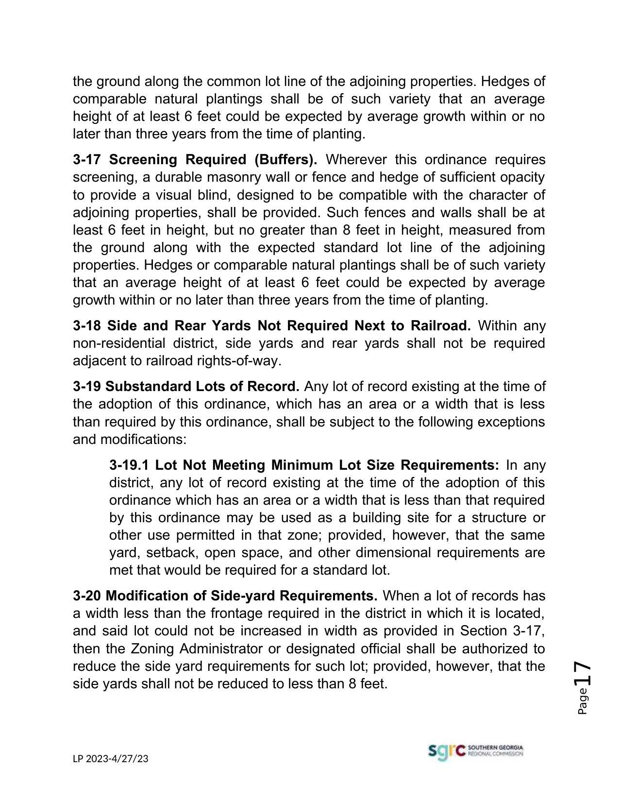 and said lot could not be increased in width as provided in Section 3-17,