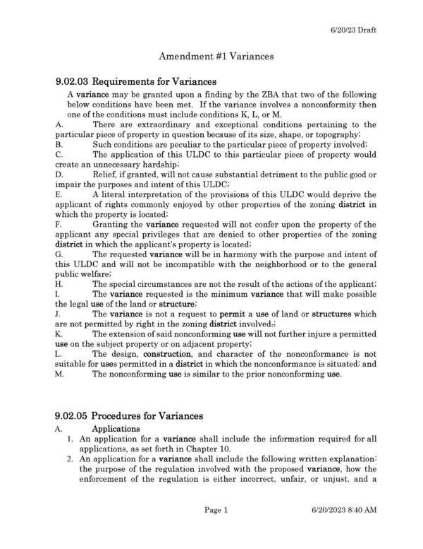 [Amendment #1 Variances (plain)]