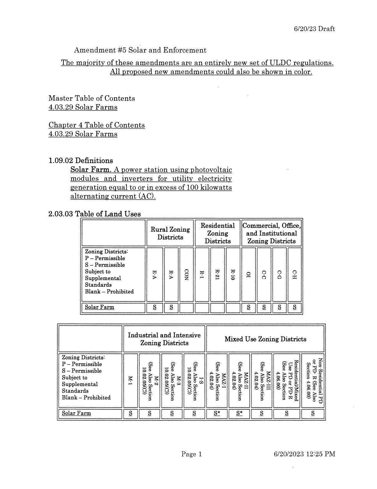 Amendment #5 Solar and Enforcement The majority of these amendments are an entirely new set of ULDC regulations. All proposed new amendments could also be shown in color.