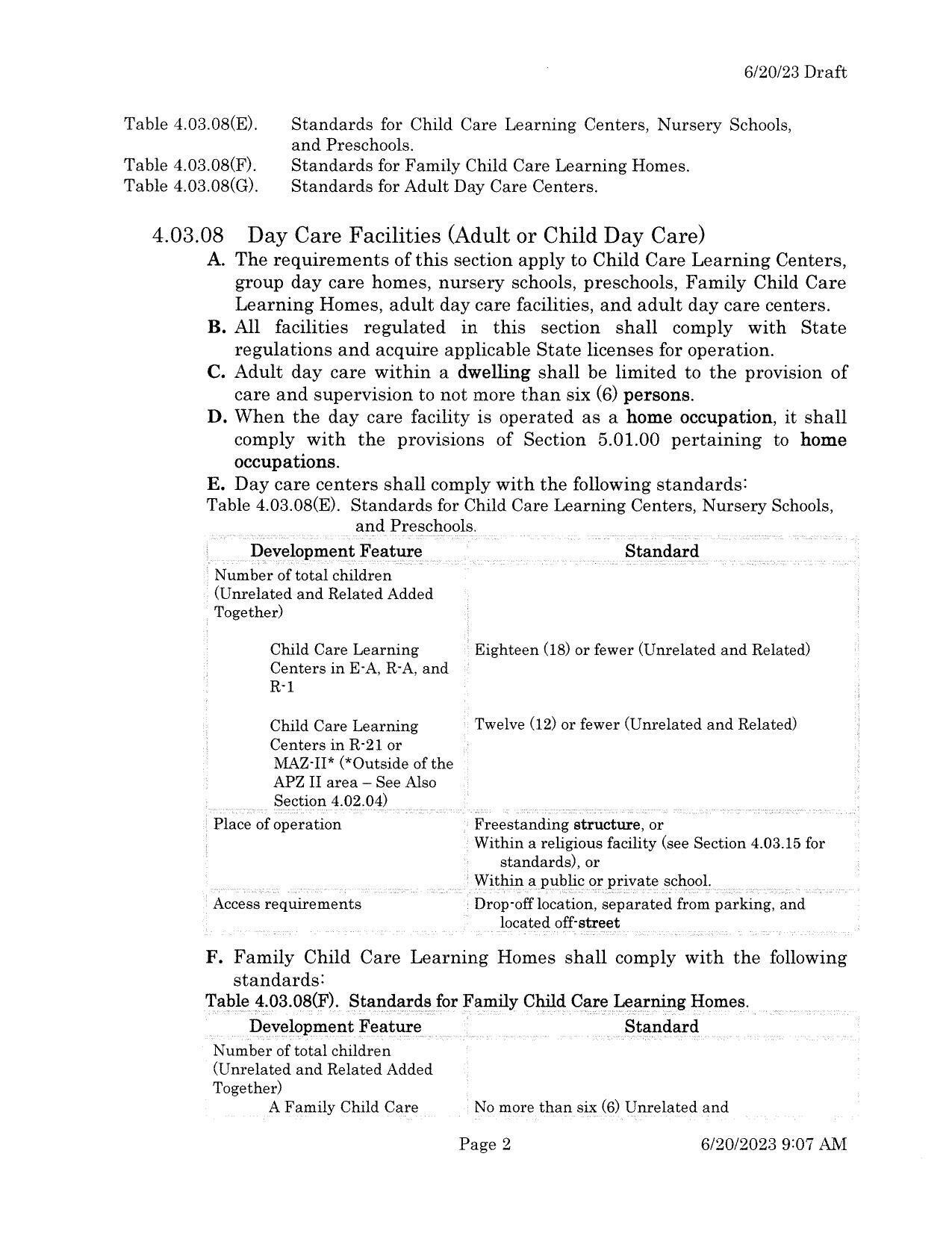 4.03.08 Day Care Facilities (Adult or Child Day Care)