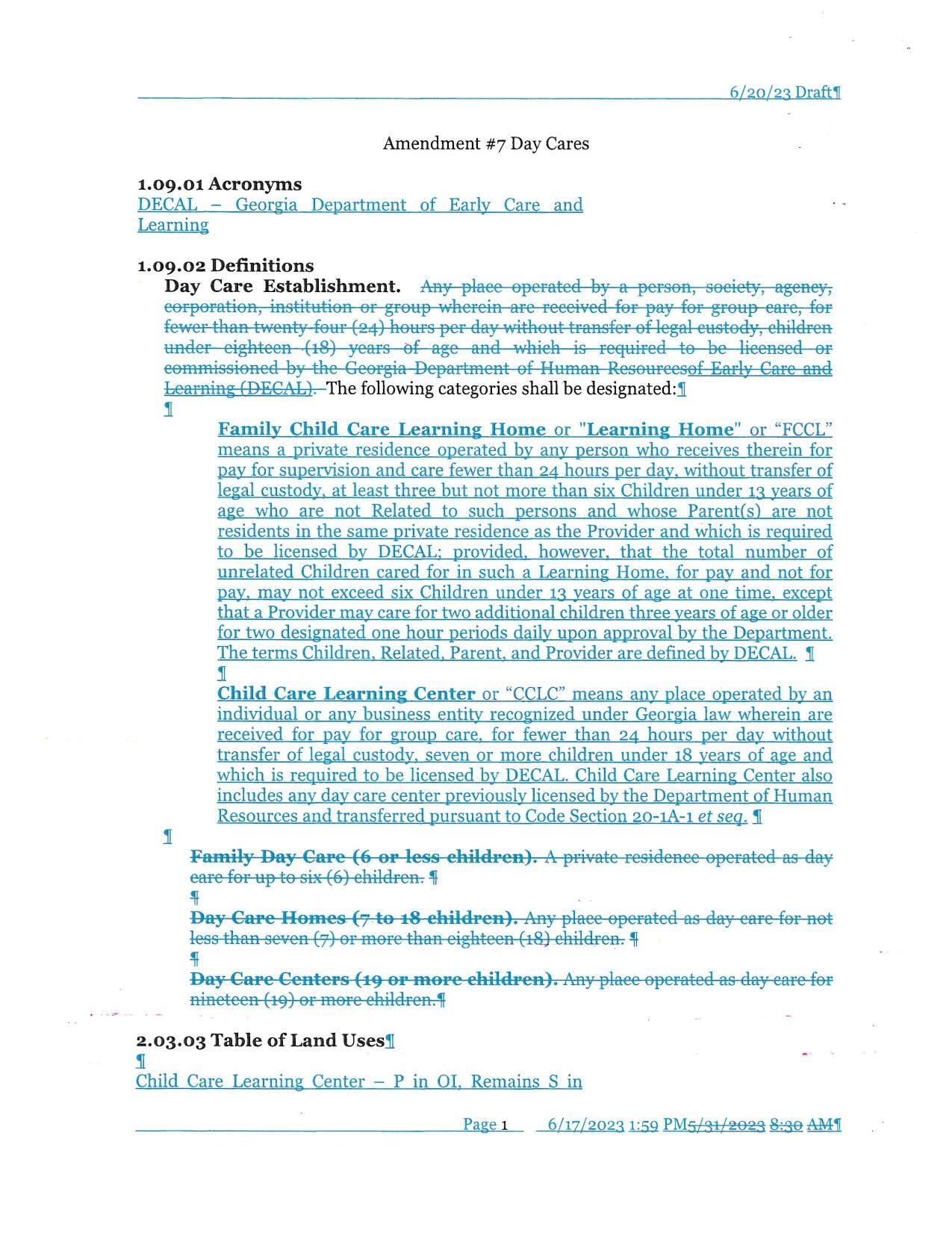 Amendment #7 Day Cares (changes)