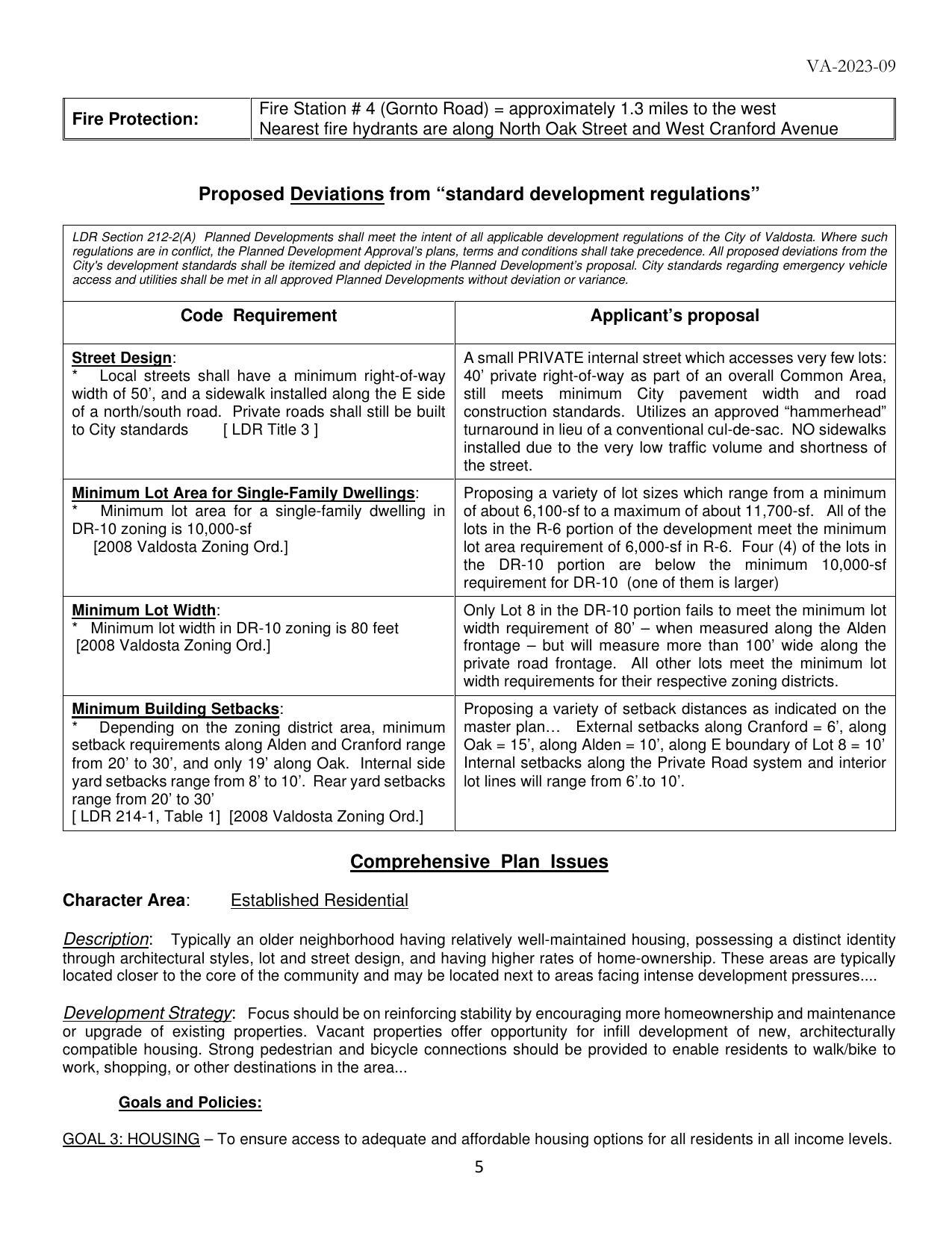 Proposed Deviations from “standard development regulations”