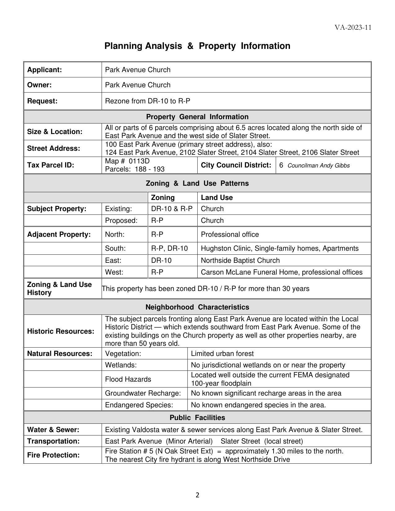 Planning Analysis & Property Information