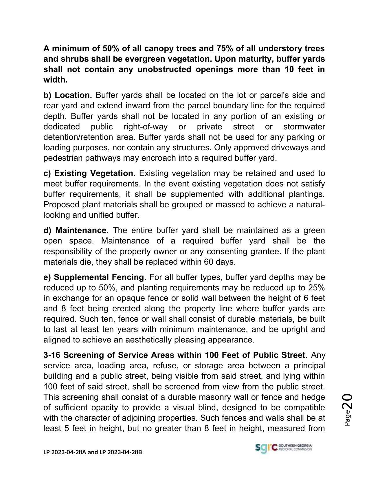 depth. Buffer yards shall not be located in any portion of an existing or