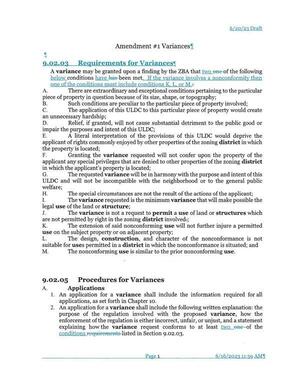 [Amendment #1 Variances (changes)]