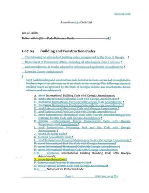 [Amendment #2 Code List (changes)]