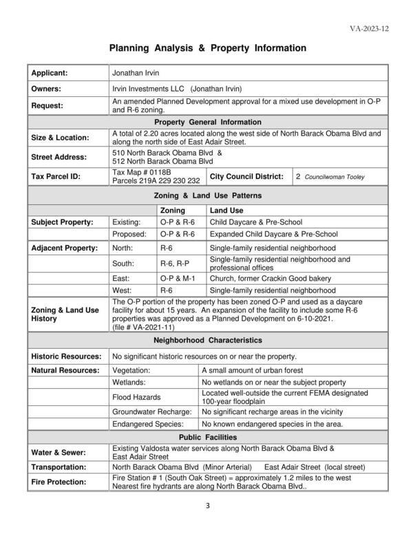 Planning Analysis & Property Information