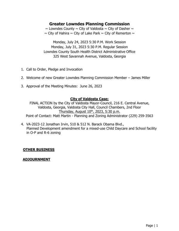 [Agenda: one Valdosta City item]