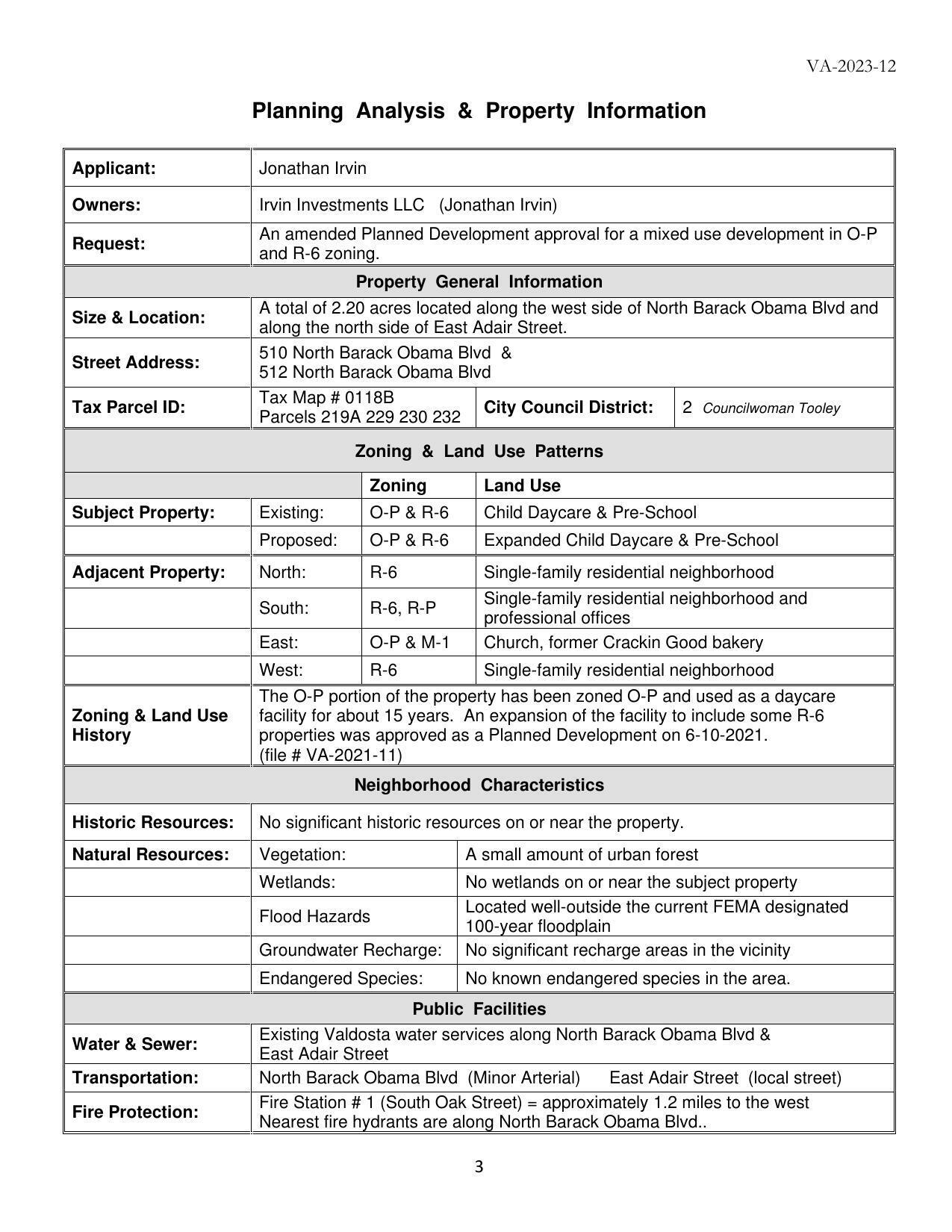 Planning Analysis & Property Information