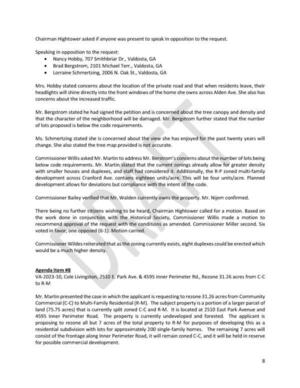 [Vote 6-1 to recommend approval with the conditions as amended. 8. VA-2023-10, Cole Livingston]