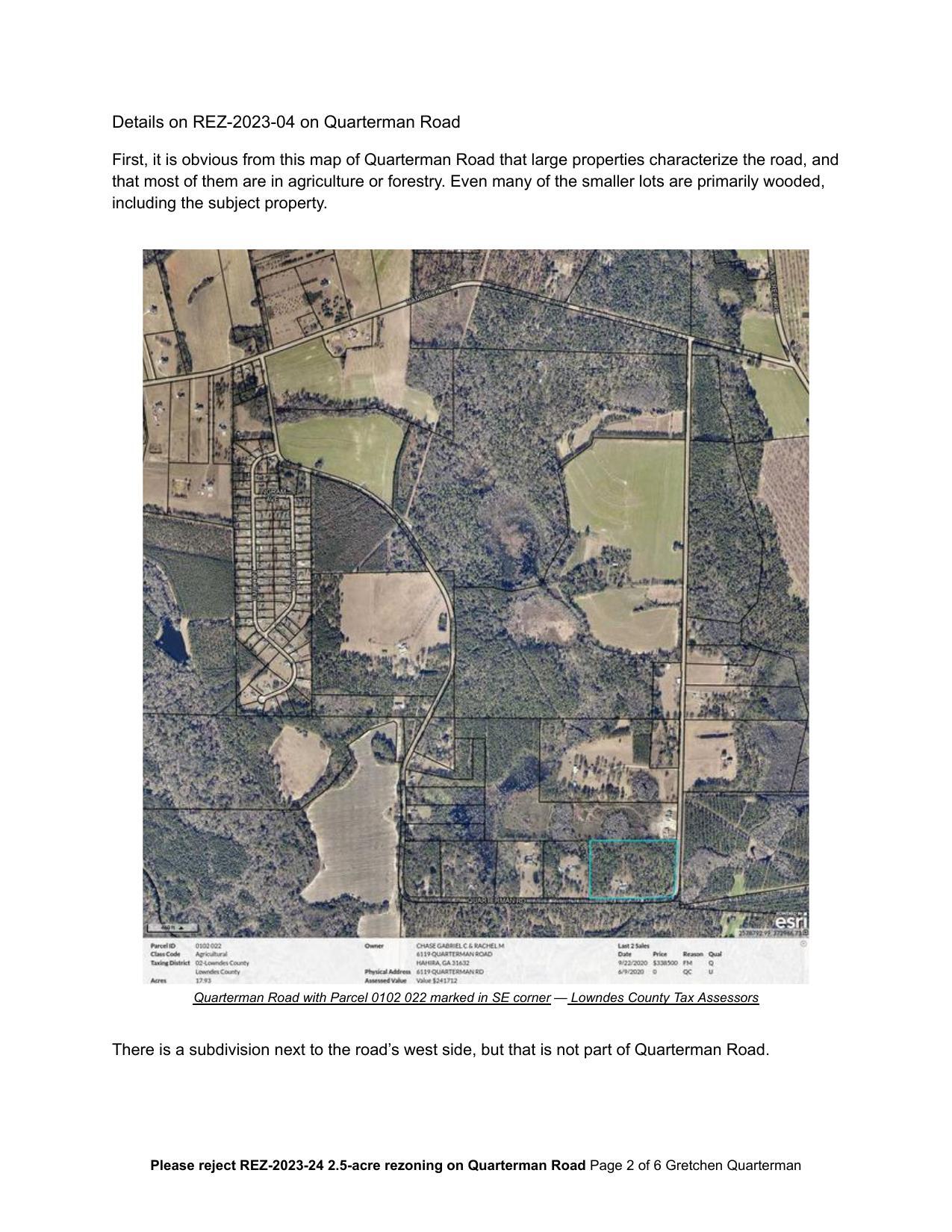 Details: agriculture and forestry, and subdivision is not part of Quarterman Road