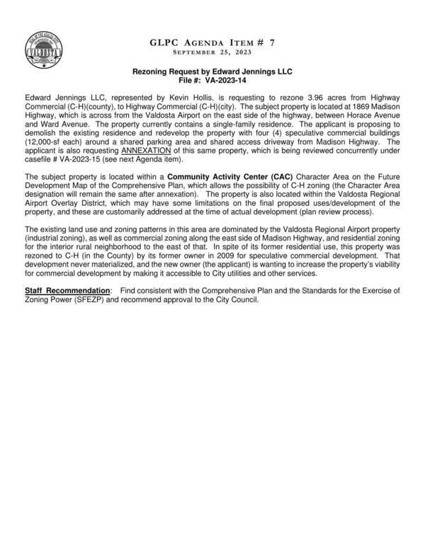 [to demolish the existing residence and redevelop the property with four (4) speculative commercial buildings (12,000-sf each) around a shared parking area and shared access driveway from Madison Highway.]