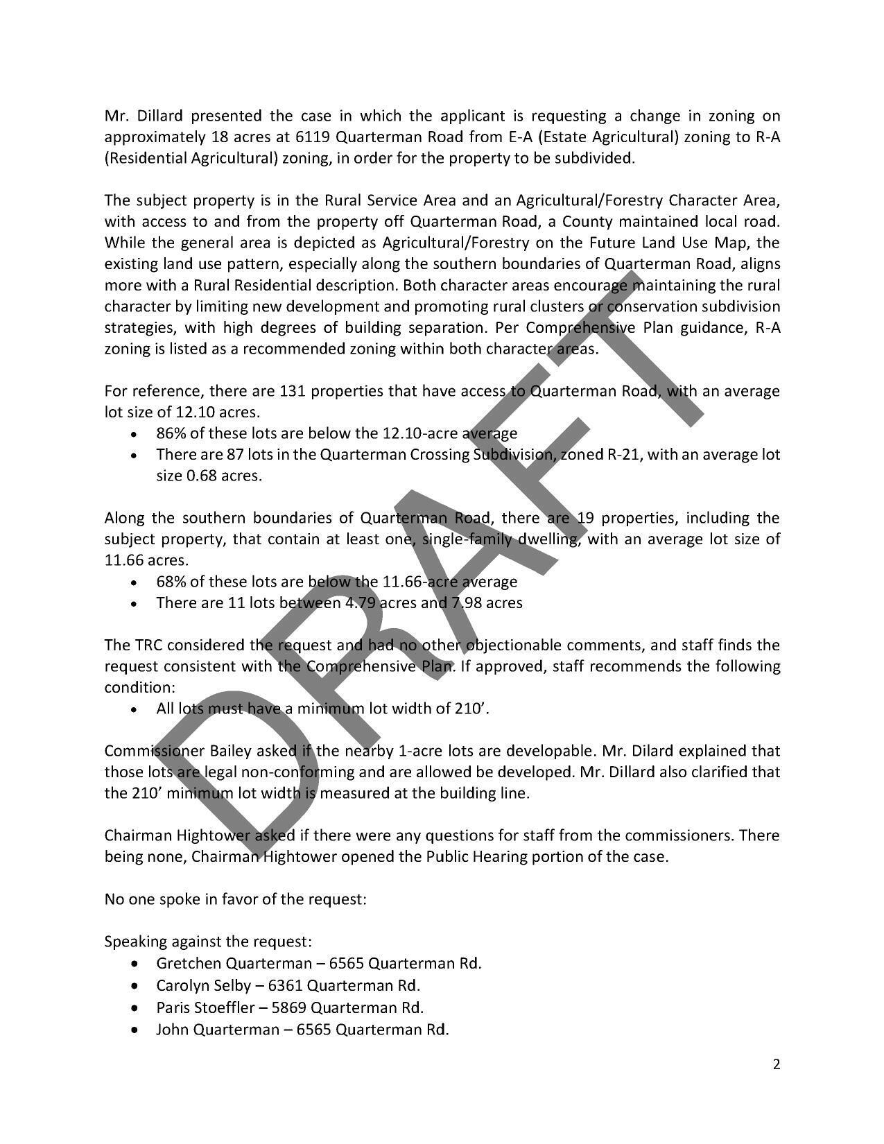 County Planner presentation and some Commissioner questions