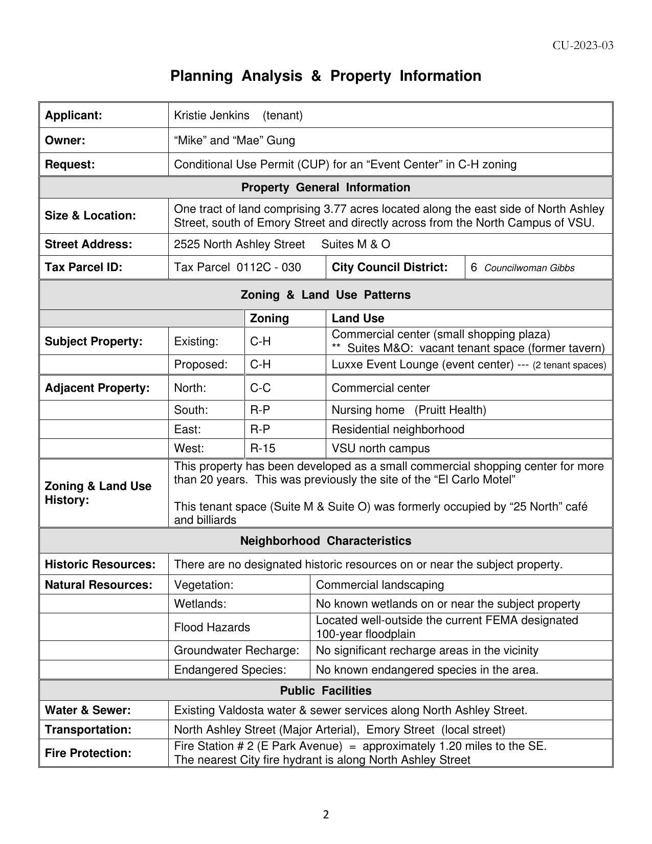 Planning Analysis & Property Information
