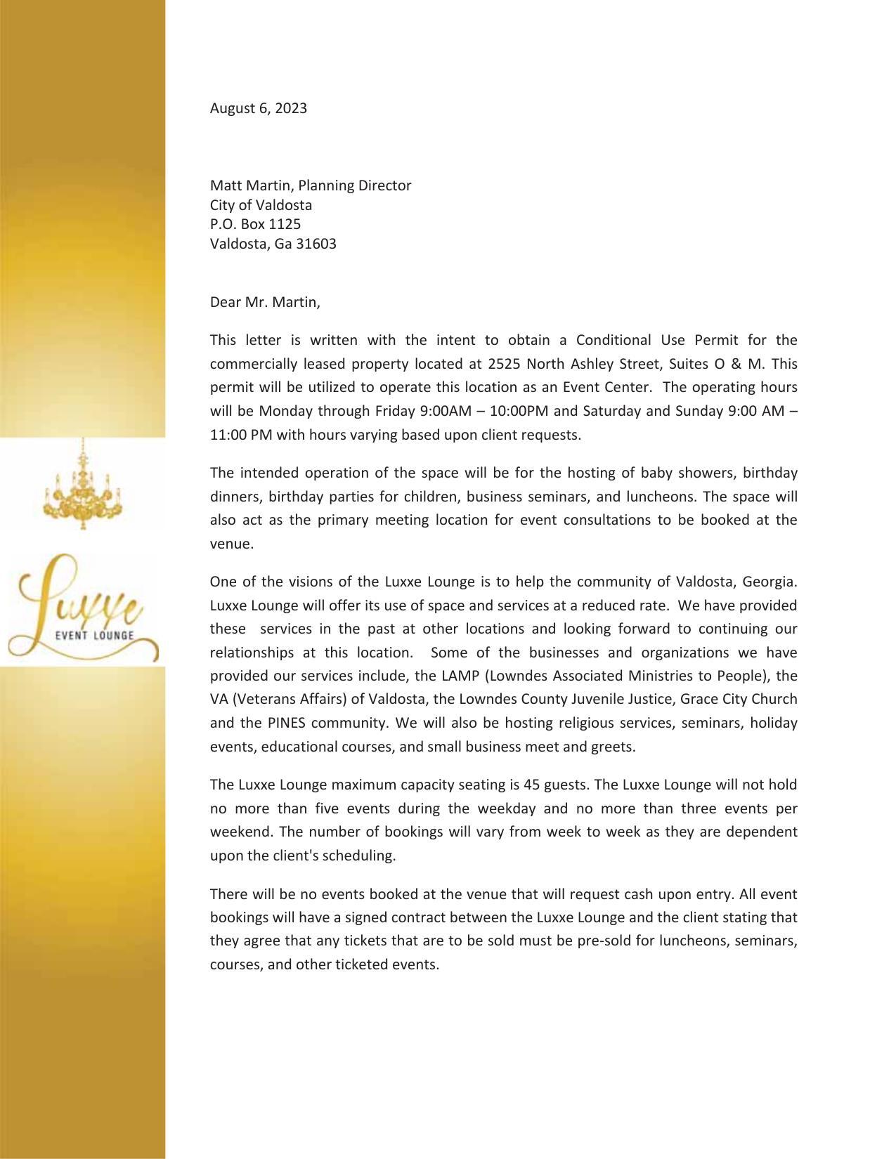 Letter of intent (1 of 2)