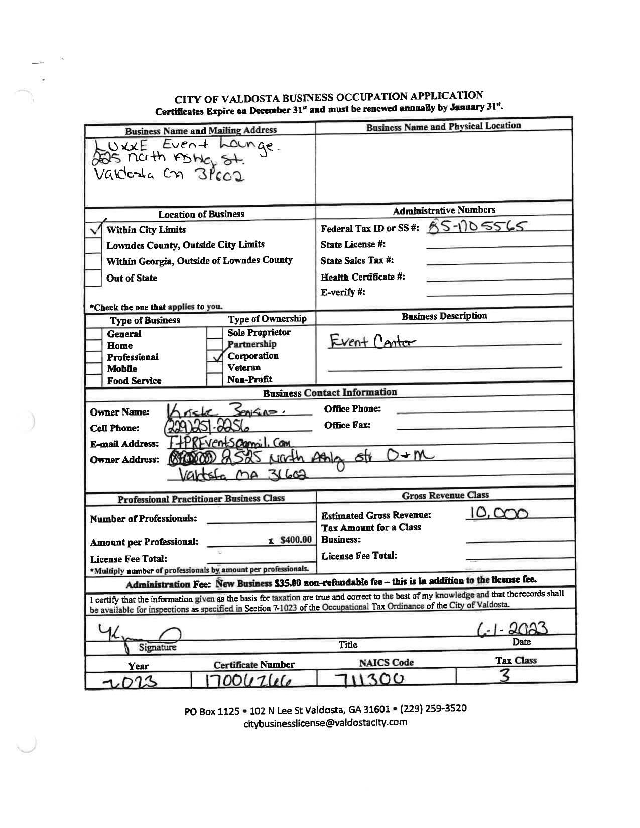 Business Occupation Application