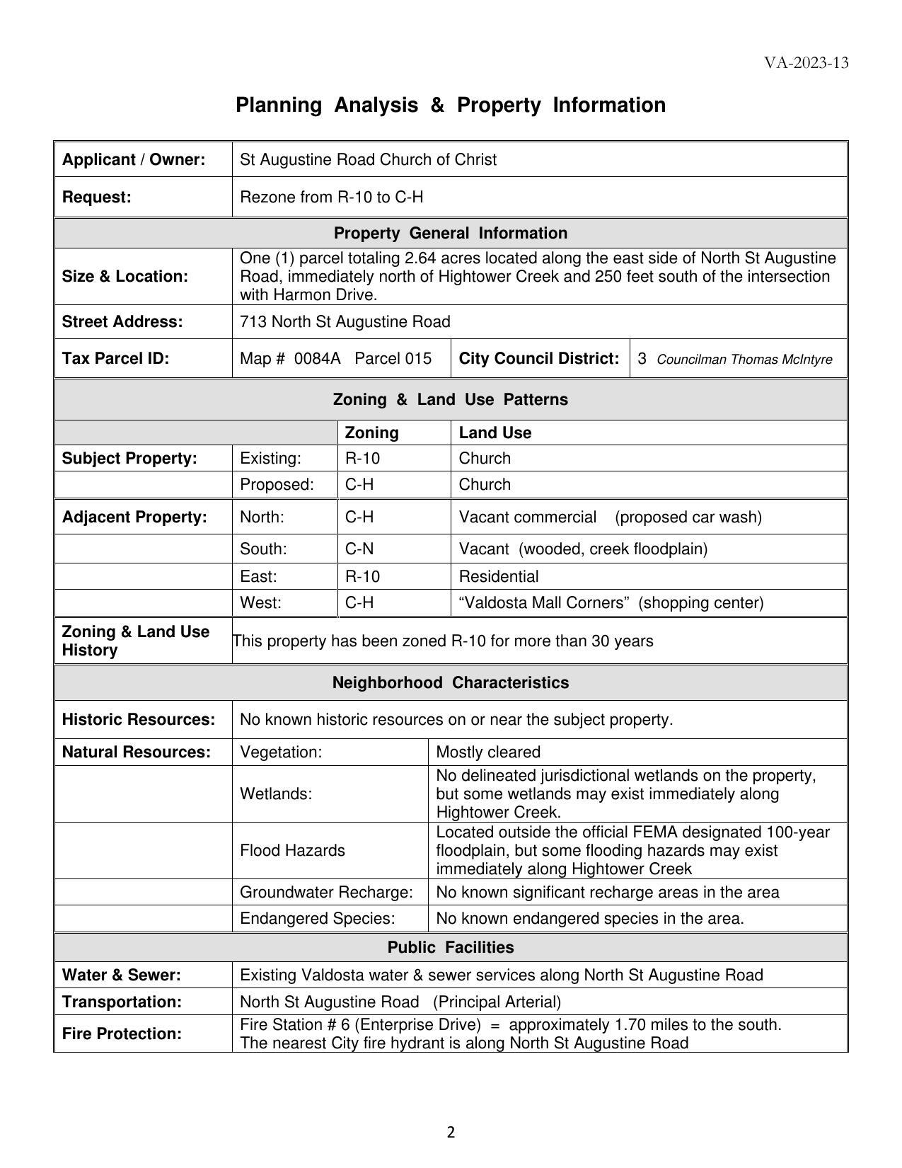Planning Analysis & Property Information