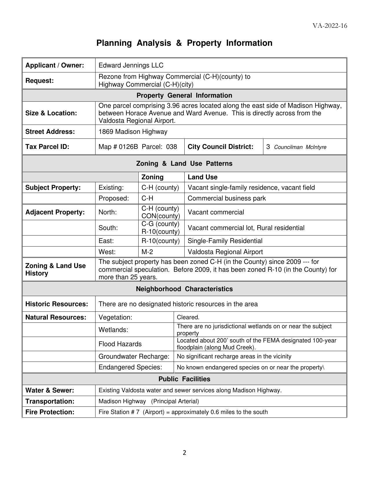 Planning Analysis & Property Information