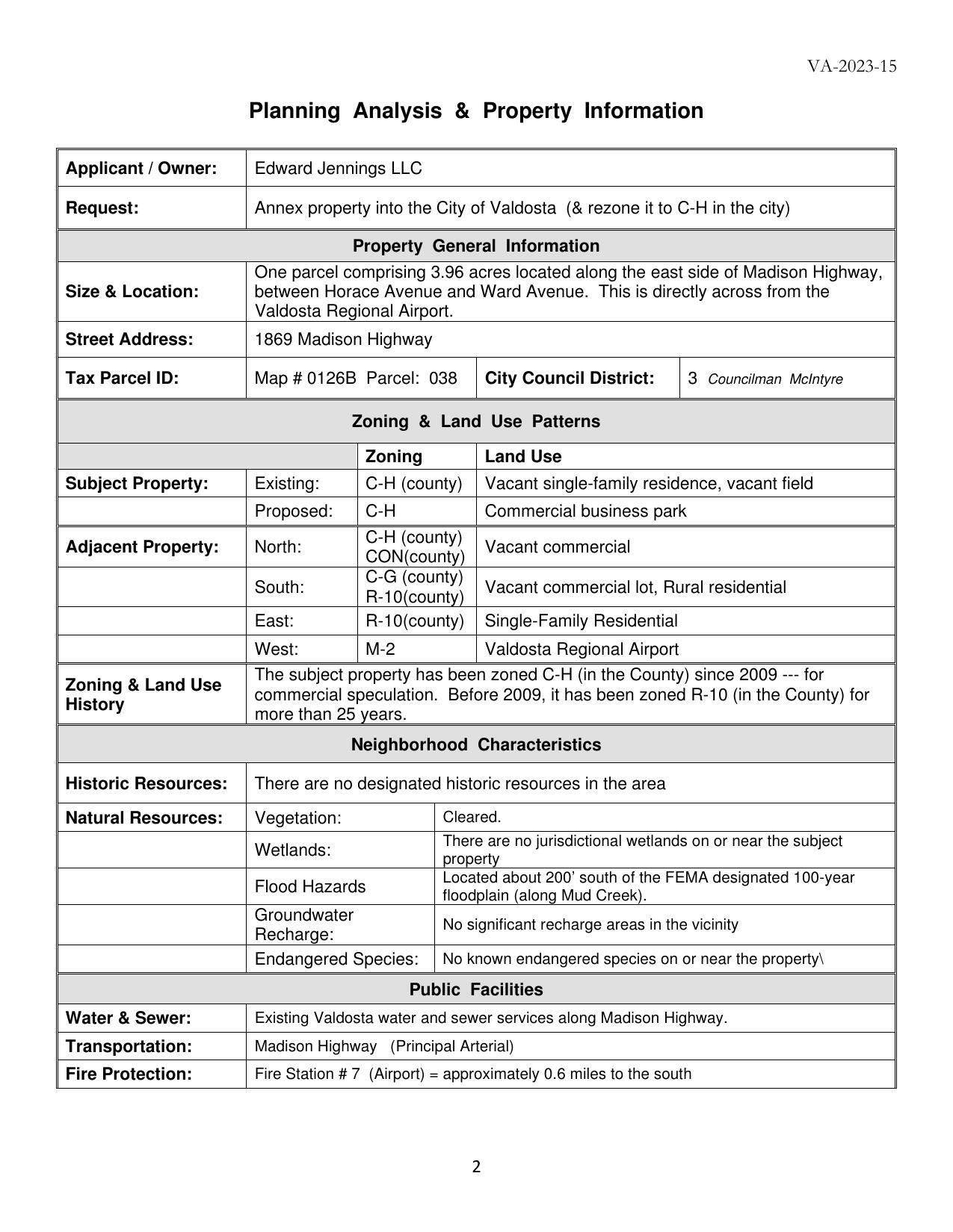 Planning Analysis & Property Information