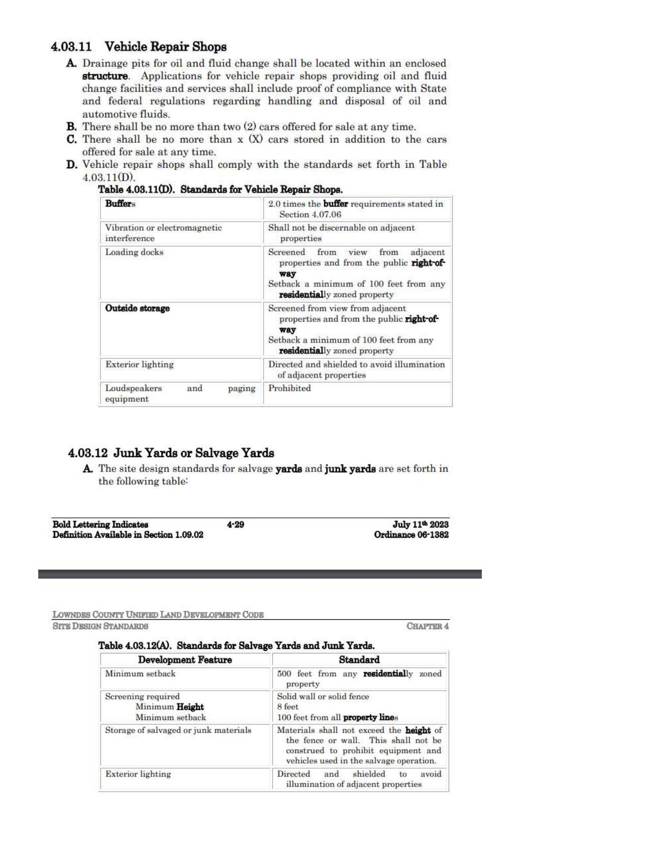 ULDC extract: 4.03.11 Vehicle Repair Shops
