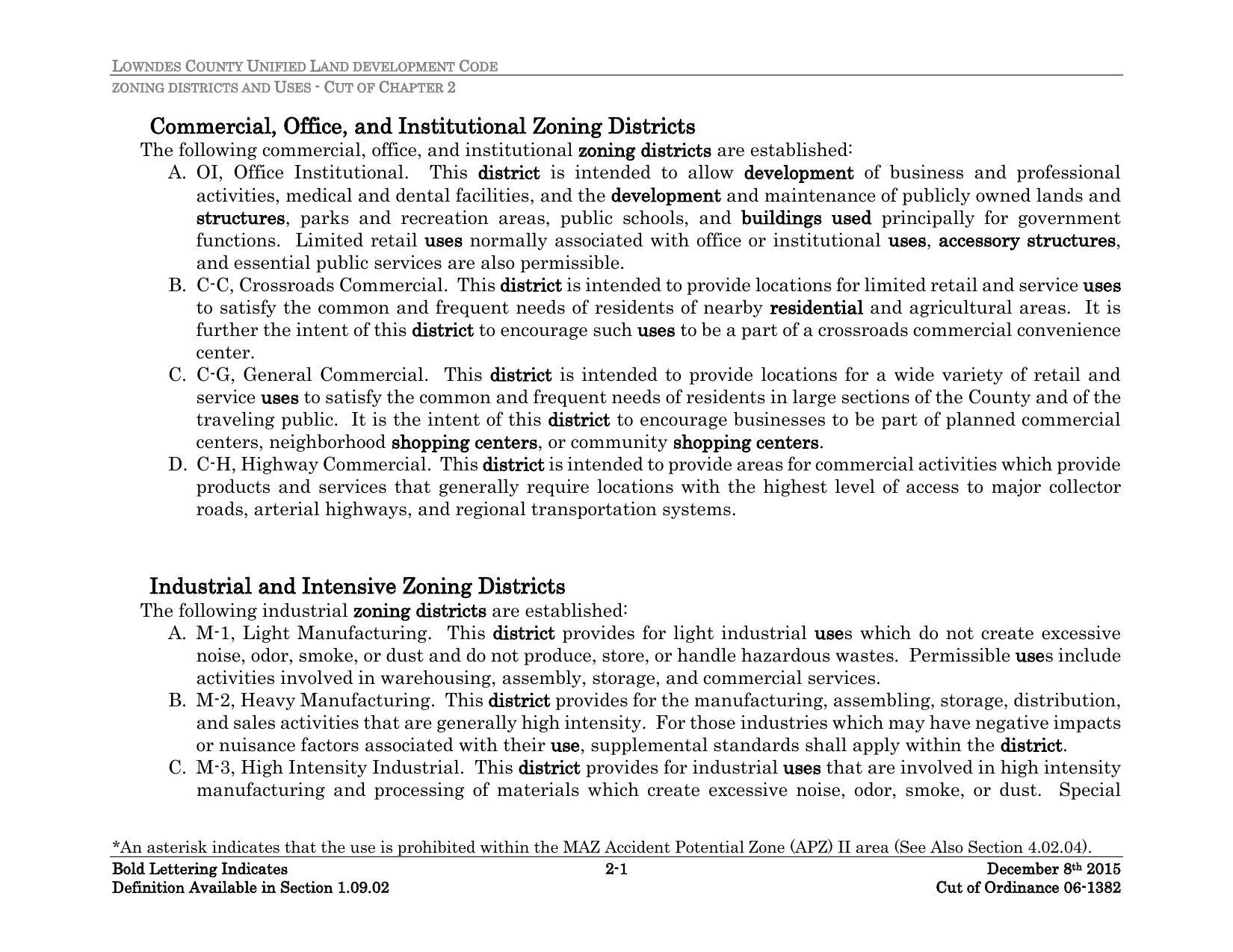 Commercial, Office, and Institutional Zoning Districts