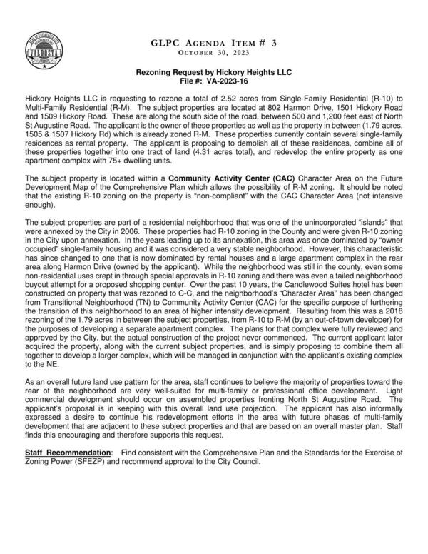 [to demolish all of these residences, combine all of these properties together into one tract of land (4.31 acres total), and redevelop the entire property as one apartment complex with 75+ dwelling units.]