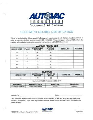 [EQUIPMENT DECIBEL CERTIFICATION]