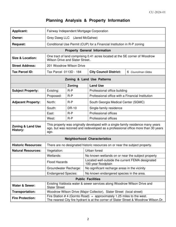 Planning Analysis & Property Information