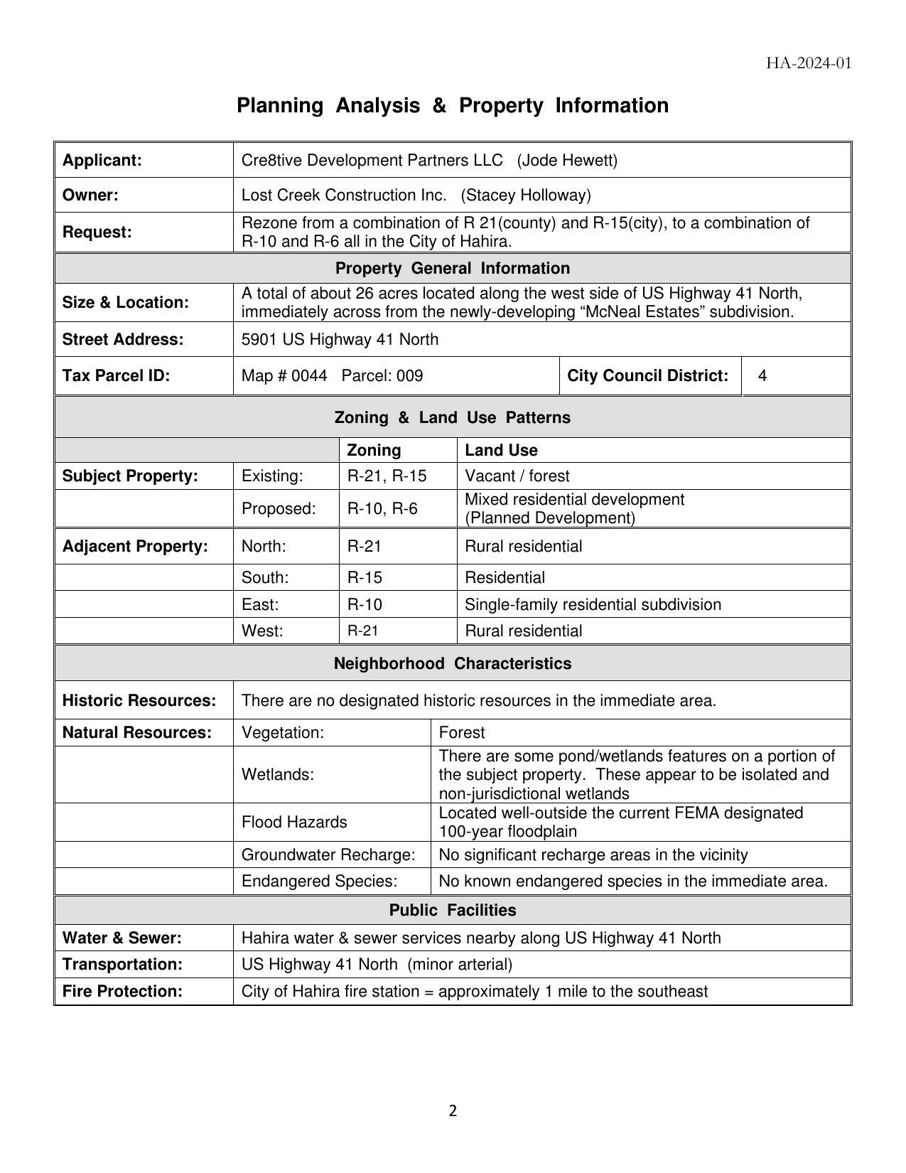 Planning Analysis & Property Information