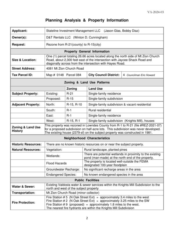 Planning Analysis & Property Information